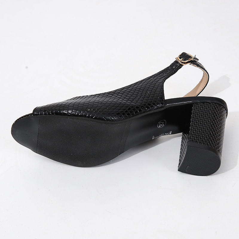 Peep Tpe High Heels Sandals Women Diamond Pattern Buckle Strap Slingbacks Pumps Woman Patent Leather Chunky Heels Work Shoes