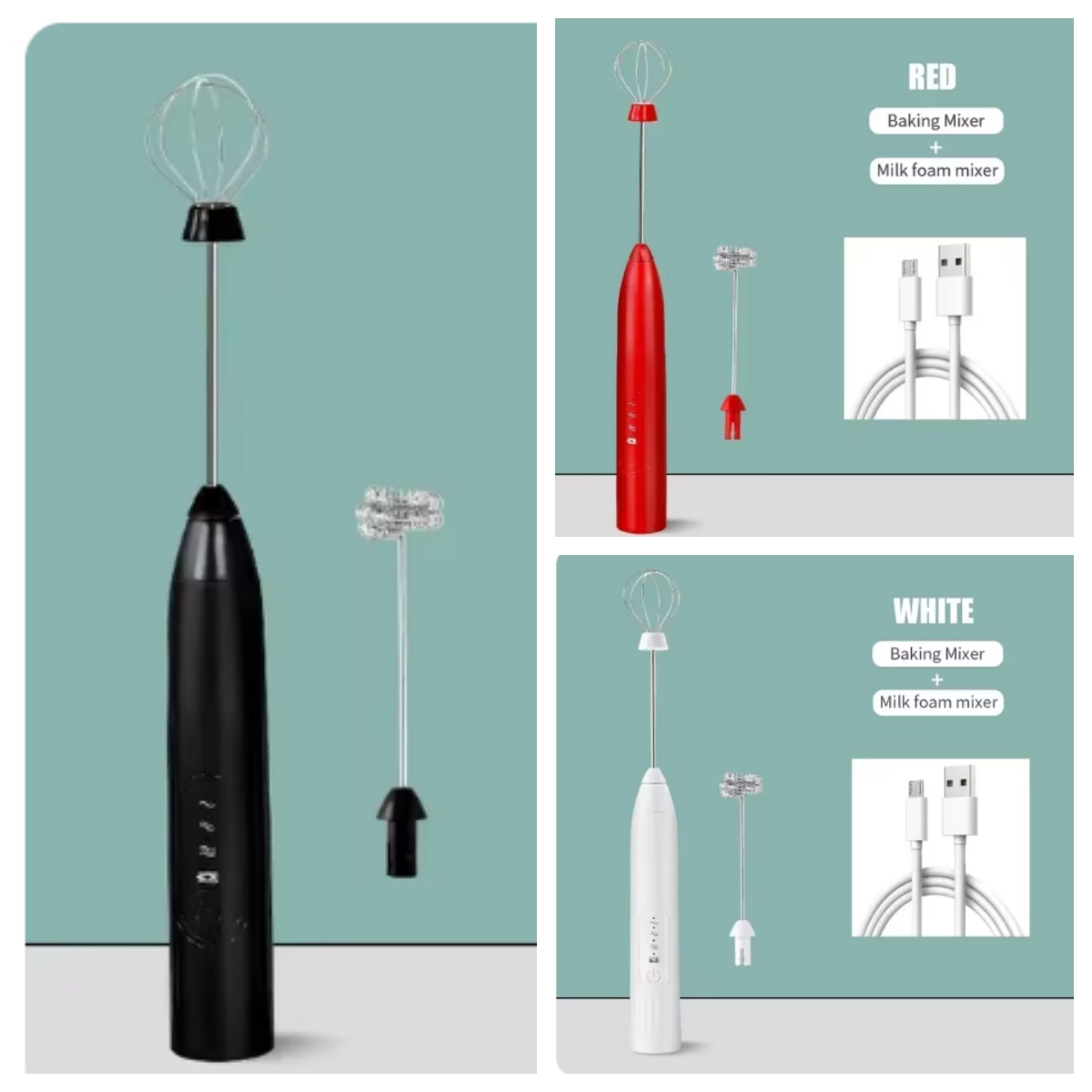 Electric E 2 In 1 Beater Whik Coffee Mixer USB Rechargeable Double Head Milk Frother Baking Stirrer Kitchen Tool Gadget