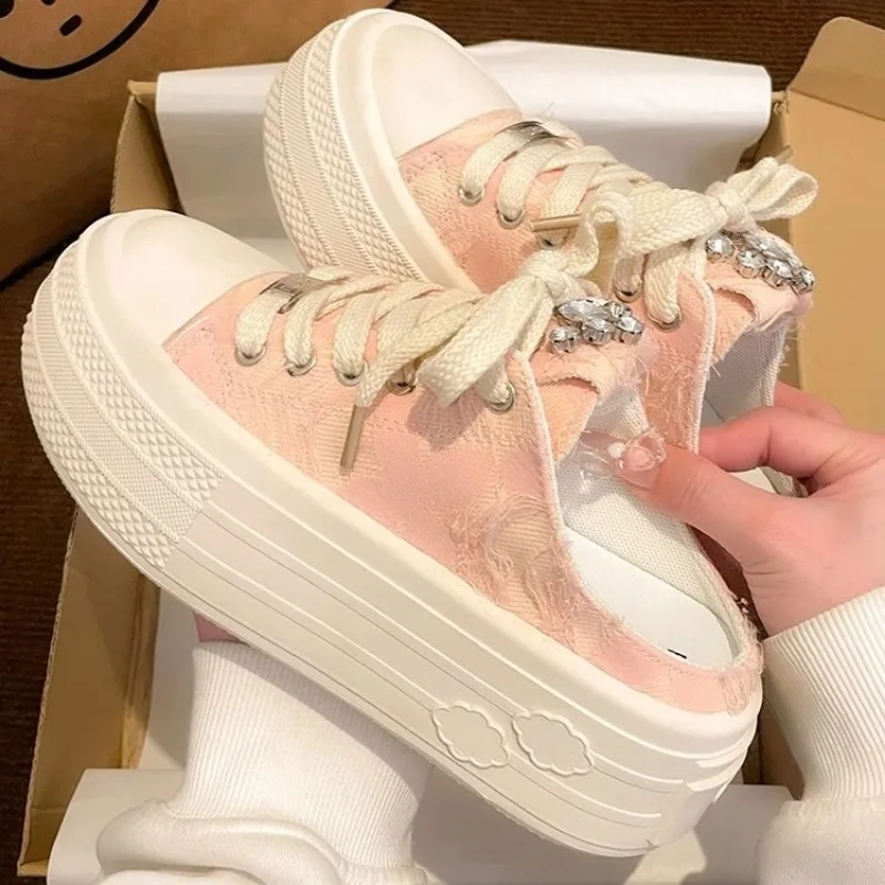 2024 Summer Sneakers Women's Slippers and New Ladies Sandals Sports Slides with Bow Height Shoes Round Toe Cotton Junior White 790b Sals