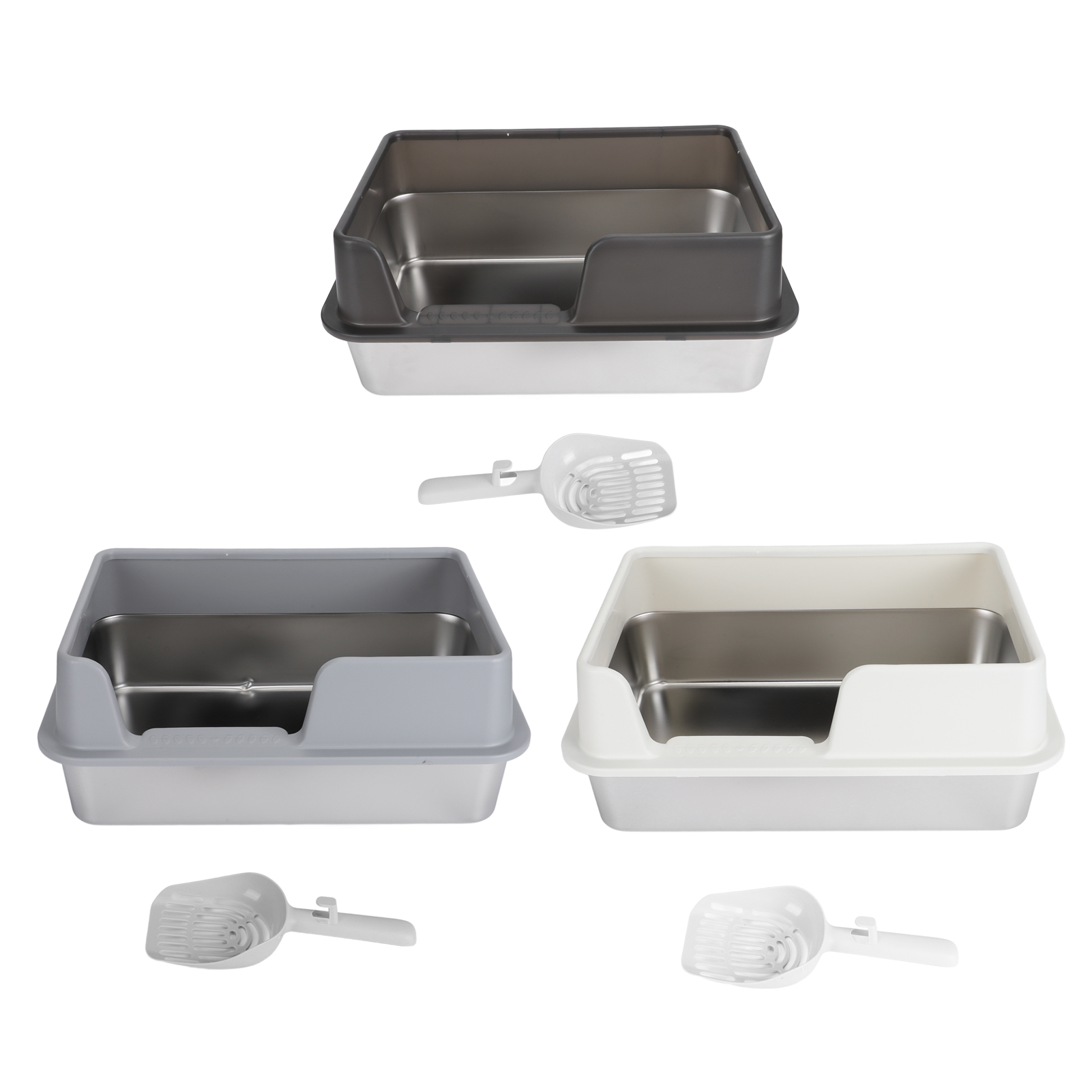 High Wall Sides Enclosed Litter Box Scratch Proof Stainless Steel Litter Box Side Entry Stain Resistant for Small Medium Cats