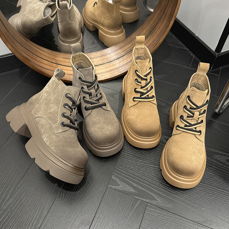 AIYUQI Marton Boots Women Cow Suede 2024 New Autumn Chunky Woman Ankle Boots British Style Lace-up Women's Booties