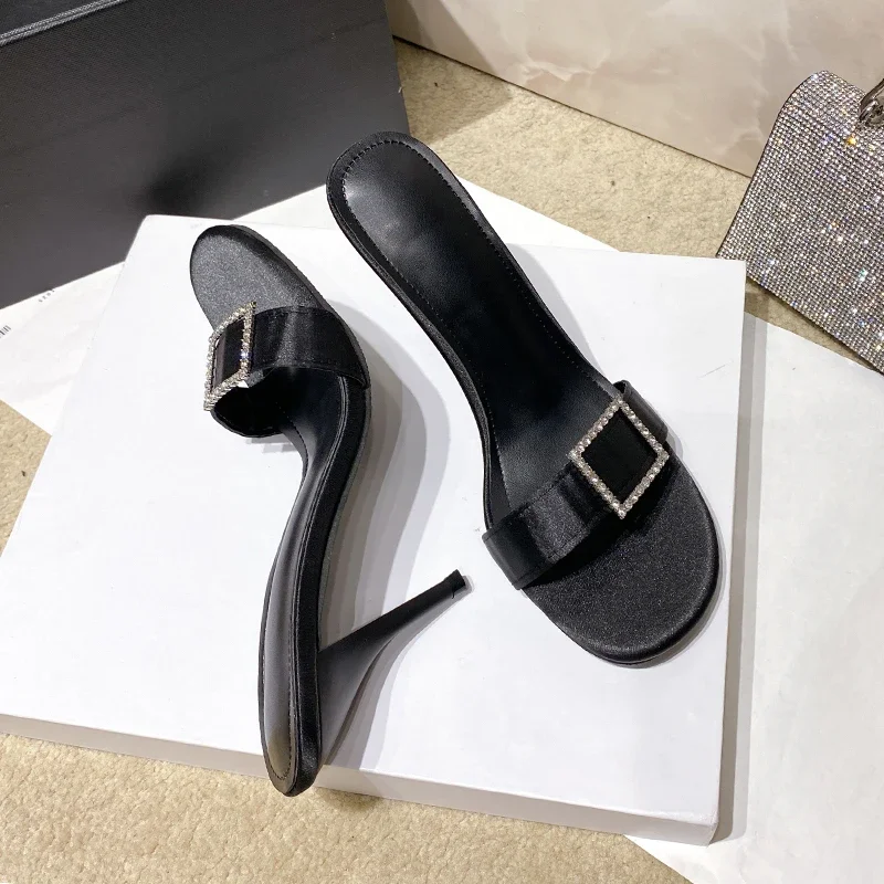 Summer Heel Modern Outside Sexy Ladies Shoes 2024 High Quality Thin Heels Solid Shallow Women's Slippers Chinelos a316 s 249d 36c7