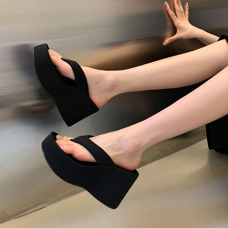 Clip Women's Toe Wedge Flip ps 2024 Summer Chunky Platform Beach Sandals Woman Thick Sole High Heeled Slippers Slides e949