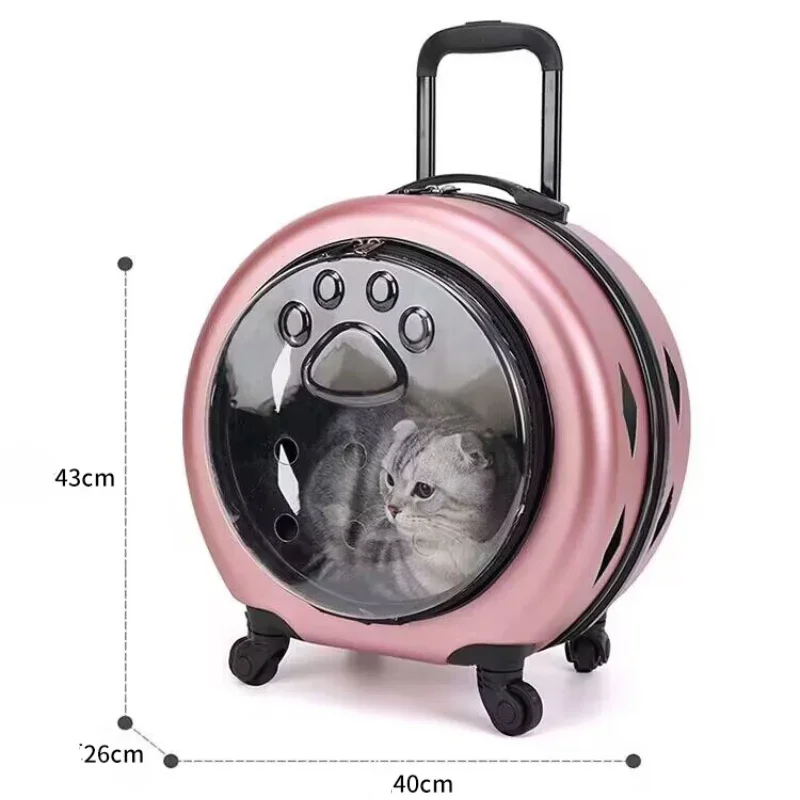 Pet Flight Case Portable Cat Bag with Trolley Wheel Pet Trolley Bag Cat Bag Dogs Cat Carriers Bag for Outdoor Travel Camping