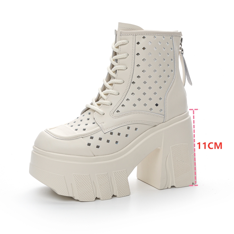 AIYUQI Women Summer Shoes Genuine Leather 2024 New Breathable Mesh Boots Women 11cm Height Platform Women High Heel Boots