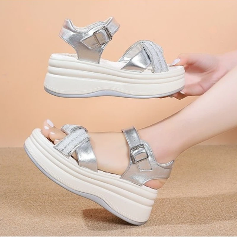 2025 new New Fashion Summer Platform Cross-toe Comfortable Muffin Casual Women's Shoes Sandals Heels Women 3076