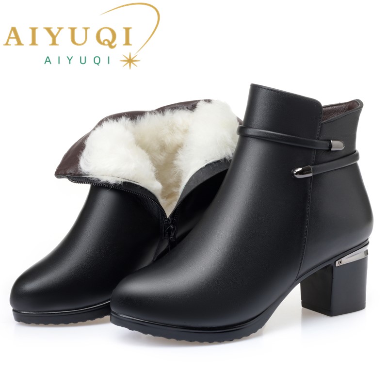 Ankle AIYUQI High Heels 2024 Winter New Genuine Leather Short Boots Warm Wool Booties Women 7bc3