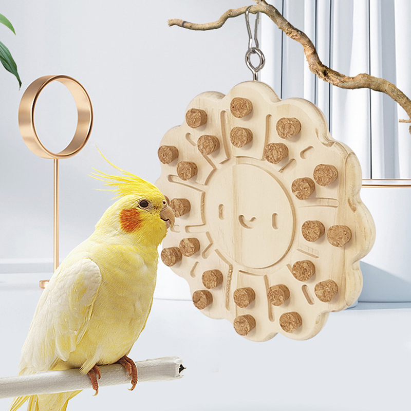 Wooden Sun Shaped Parrot Chewing Toy Educational Supplies for Small Pet Birds Parrot Hamster Cage Chewing Toys Hanging Toy