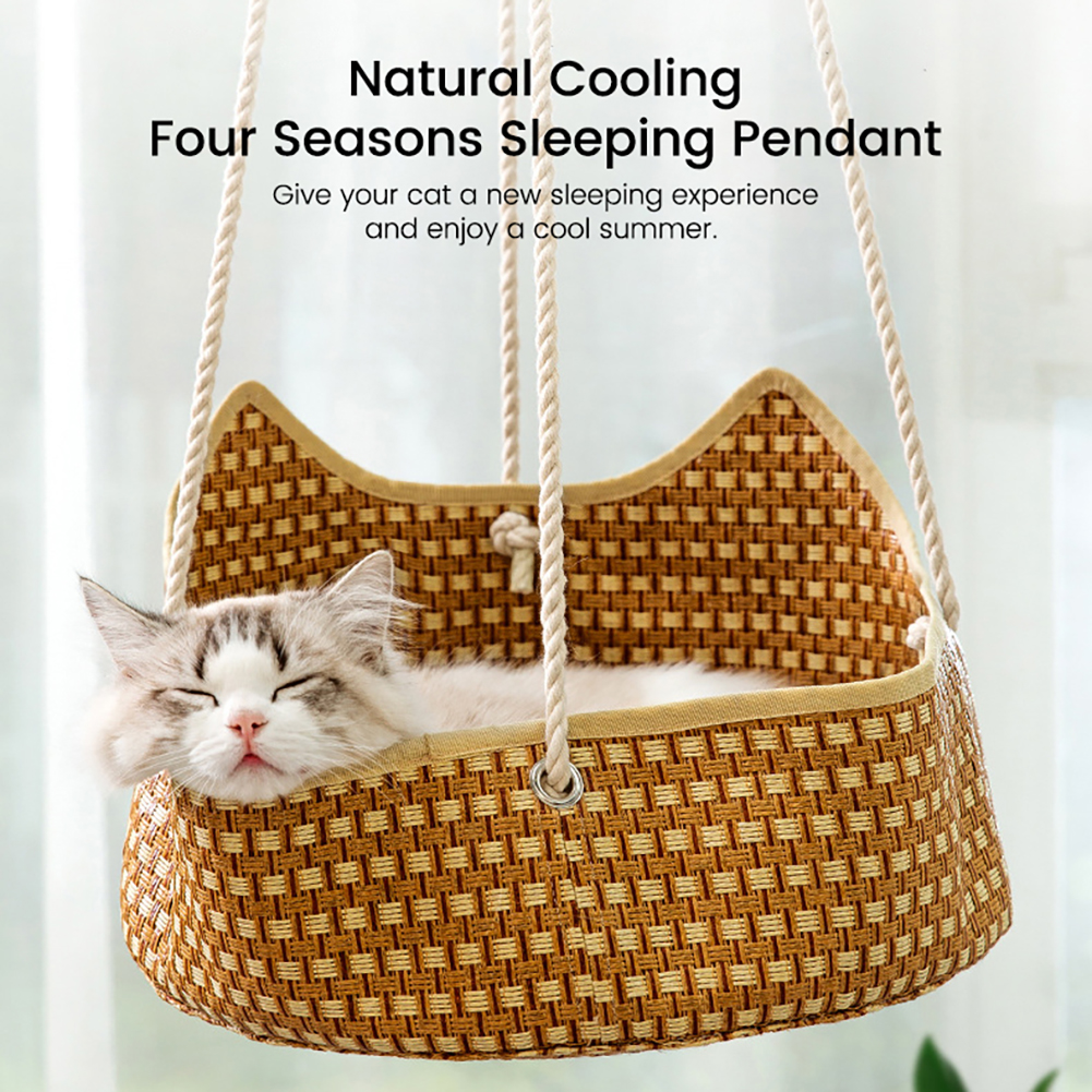 Cat Bed Cat Hammock Bed Hanging Cat Bed Grass Woven Cat Bed, Adjustable Hanging Cat Nest Sleeping Bed With Hook and Ropes