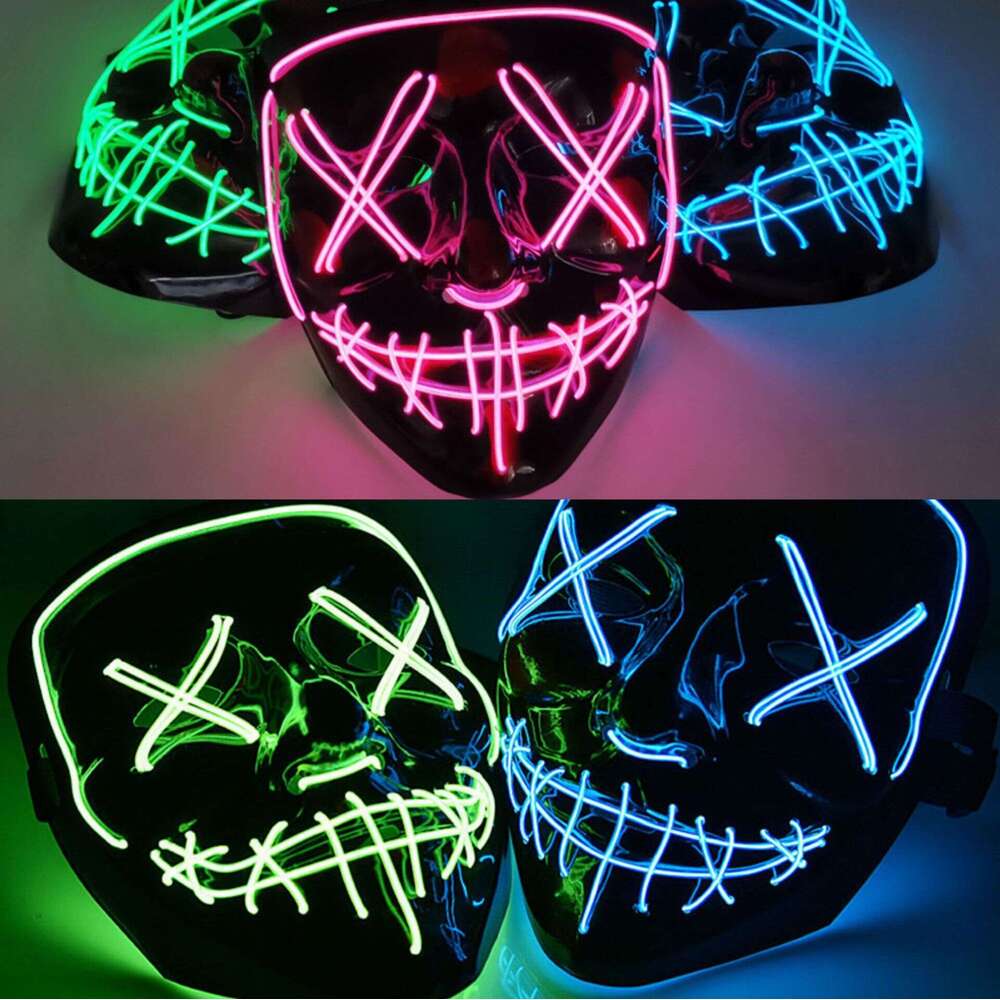 Luminous Halloween 2024 Dressing Props Ghost Carnival Dance V-shaped Cosplay LED Mask Practical Jokes Toy