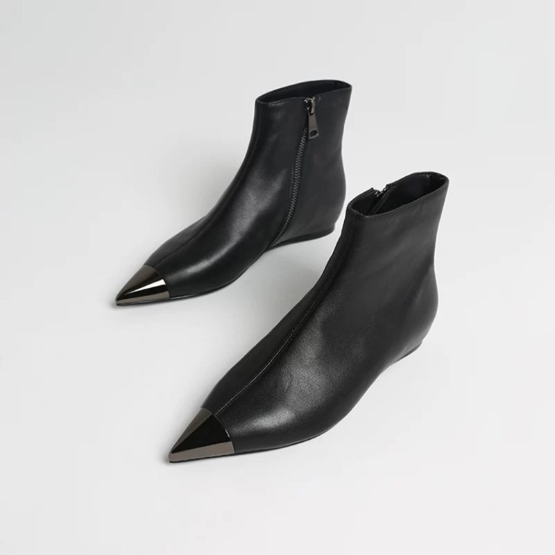Women's AIYUQI 2024 New Style Pointed Flat Bottom Inner Height Casual Metal Toe Ankle Boots 311b