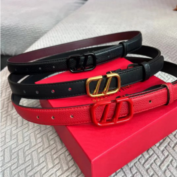 Womens Belts Fashion Genuine Leather Woman Waistband Mens Thin Golden Red Buckle Belt 2.3cm