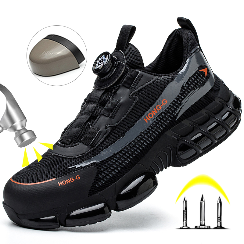 Rotating Button Work Sneaker Air Cushion Steel Toe Safety Boots Anti-Smash Work Shoes Men Indestructible Protective Safety Shoes