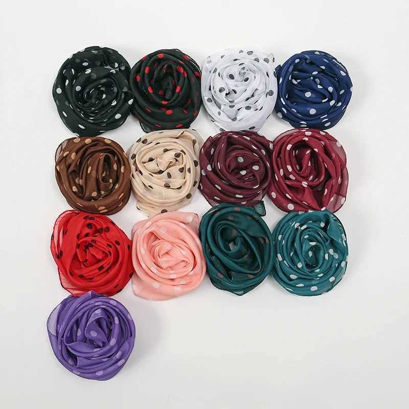 Vintage polka dot montage chiffon square scarf text soft hair collar headscarf for women with hair clip pocket ribbon X250324