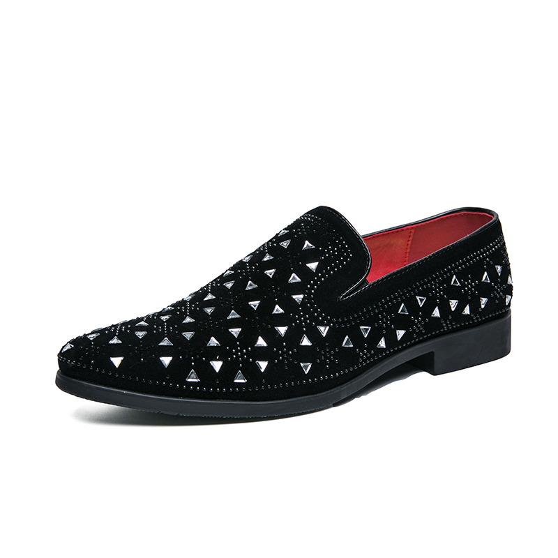 Dress Shoes Men Fashion Casual Diamond Loafers Shoes Slip On Party Wedding Shoes Black Mens Zapatos Hombre Office Footwear Flats