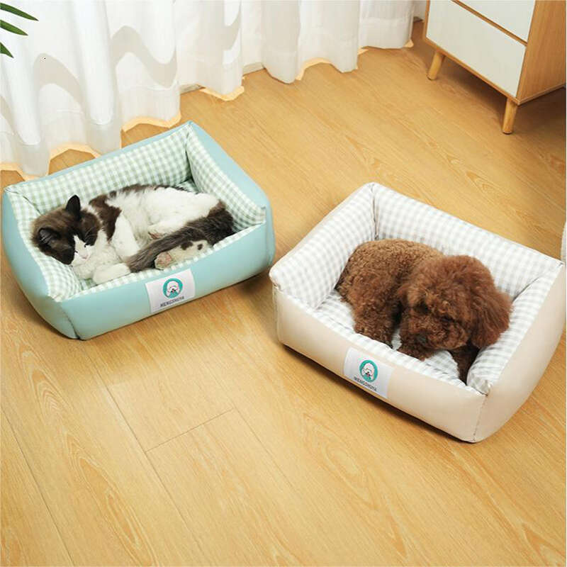 "Chic Plaid" Cozy All-Season Pet Bed For Small Dogs & Cats - Plaidcartoon Design, Soft Polyester Fiber, Artistic Decor 314