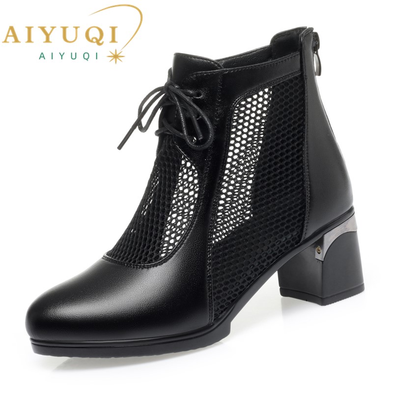 Summer AIYUQI 2024 New Genuine Leather Booties Mesh Large Size 41 42 Women's Cool Boots adc0
