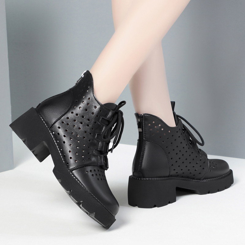 Summer AIYUQI 2024 Spring Genuine Leather Ladies Ankle British Style Mesh Cool Boots Women 415a