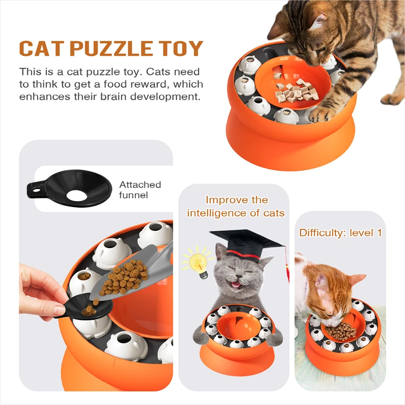 Cat Bowl Puzzle Toy Slow Feeder Slanted Design Healthy Eating Pet Food Dish Protect Neck Multifunction Interactive Feeding Bowl