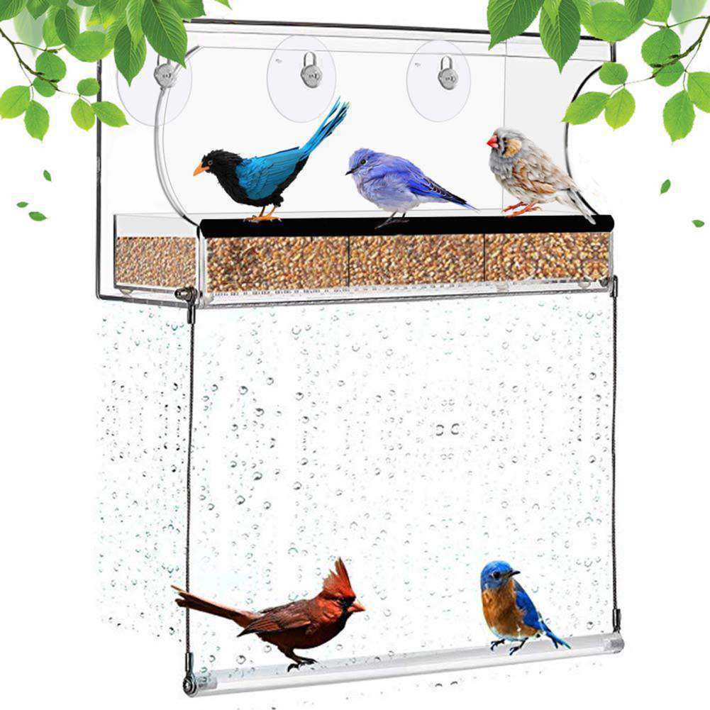 Window Bird Feeders for Outsid for Viewing With Removable Feed Tray And Super Strong Suction Cups Clear Acrylic Bird Feeder