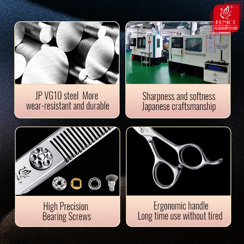 Fenice High-grade JP VG10 6.5/7/7.5 Inch Dog Beauty Grooming Scissors Kits Straight&Thinner&Curved Grooming Shears tesoura