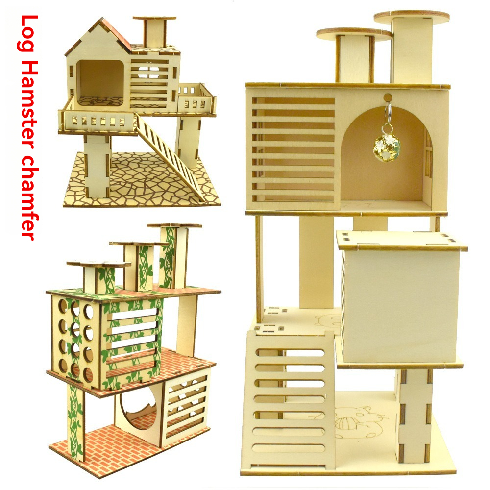 Hamster chamfer minipet toy tree nest ladder fence springboard platform building basic cage Villa