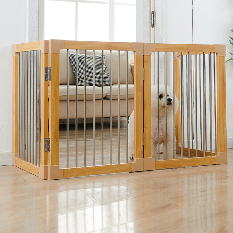 OEM design wooden or MDF dog Barrier Fence for pet gate indoor Barrier Foldable Stair Free-standing Pet Gate for Dog Wooden Dog
