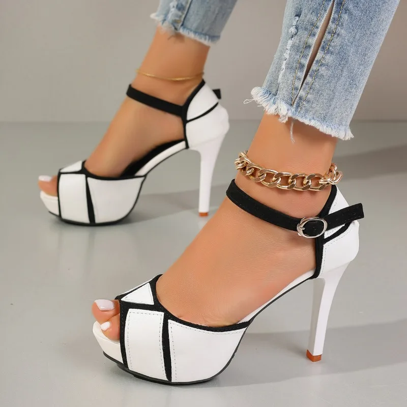 Sandals Women's High Heel Shoes Colorblock Peep Toe Platform Pumps elegant woman heeled shoes