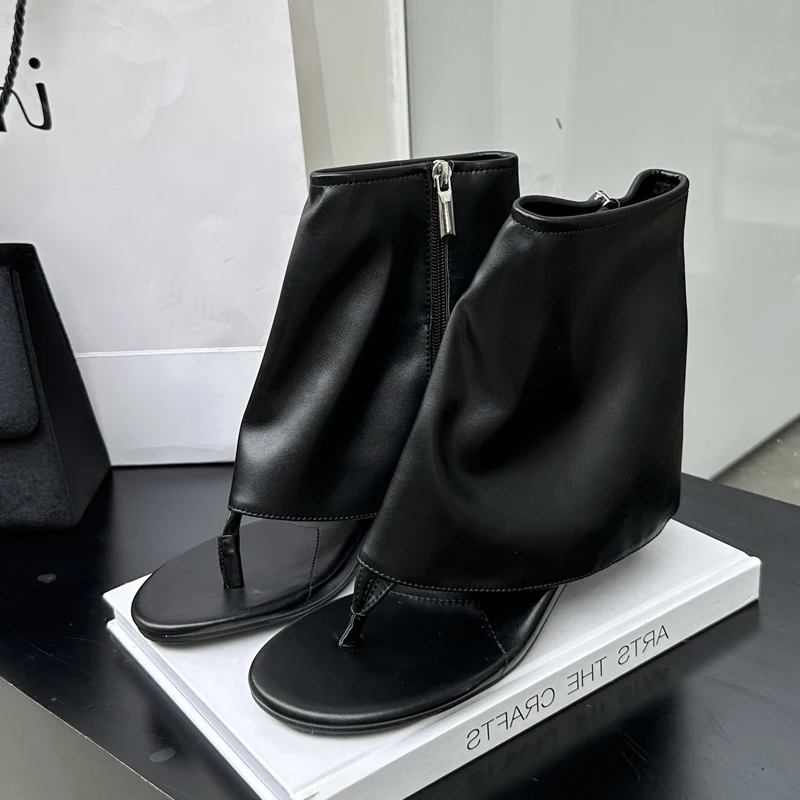 Eilyken Sexy Round Clip Toe Low Heels Boot Sandals Woman Zipper Party Shoes Design Flip ps Ankle Botas Mujer a6c2 2e19