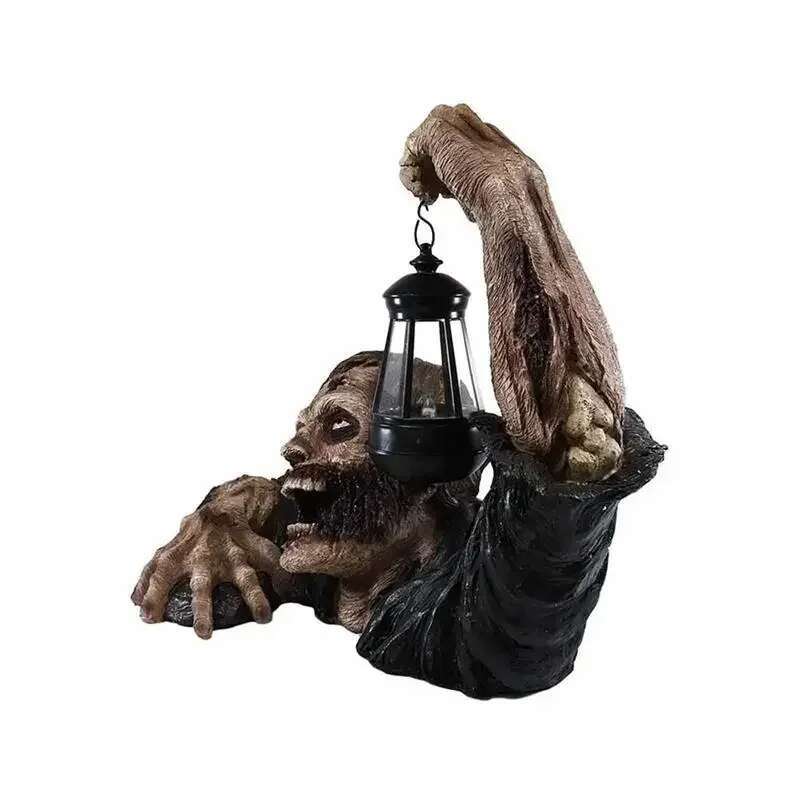 1pc Halloween Crawg Horror Decor, Scary Led Lights Zombie Holding Lantern Outdoor Figurine Light