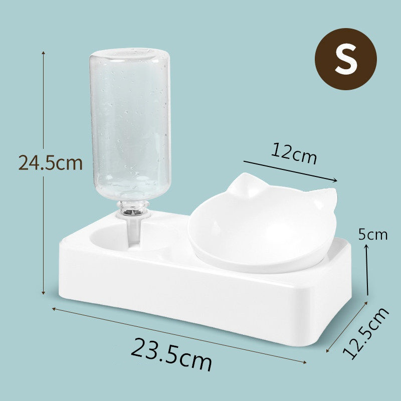 Double Dog Cat Bowls Water and Food Bowl Tilted15 Degrees Raised Cat Bowls with Automatic Water Bottle-Pet Feeder