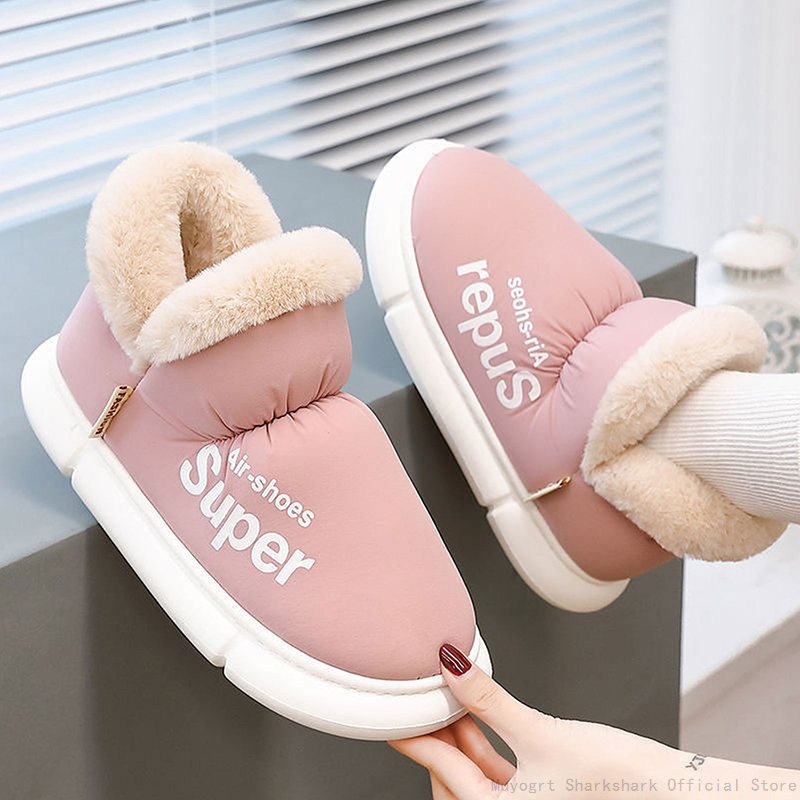 Women 2024 Winter Boots Slippers Thickening Plush Warm Snow Boot Couple Thick Heels Cotton Shoes New Plus Size Platform Slides Quality Botas 0E71