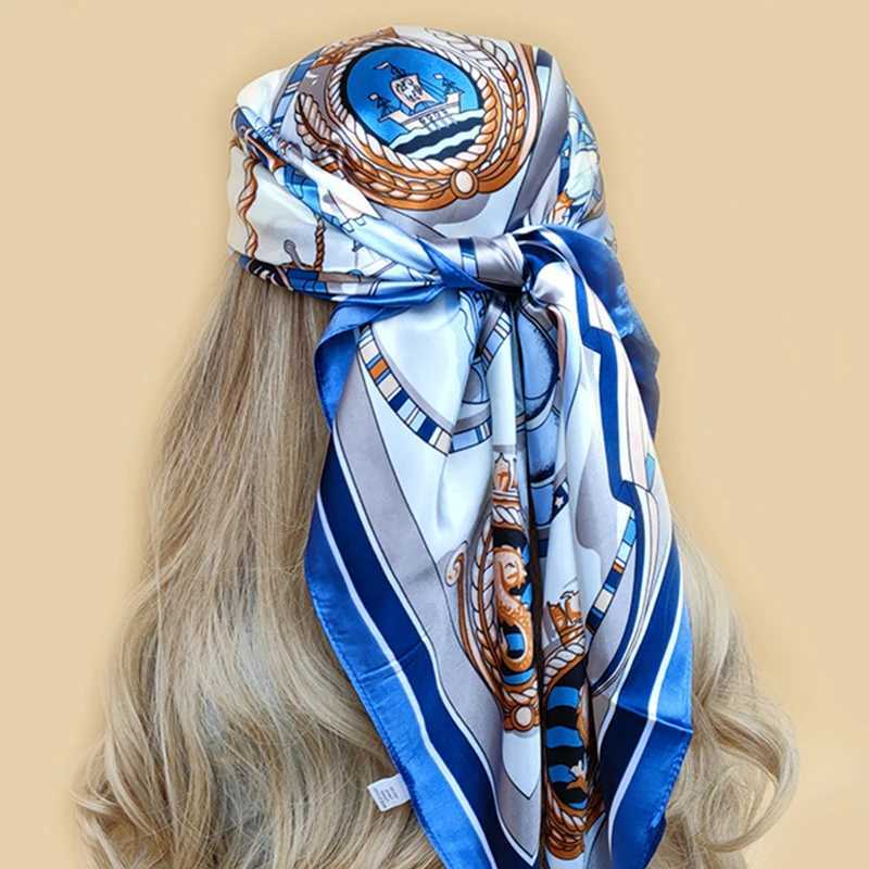 90 * 90CM Shawl Fashion Beach Sunscreen Silk Scarf 2023 European and American Kerchief Popar Printing Square Bandan X2503241