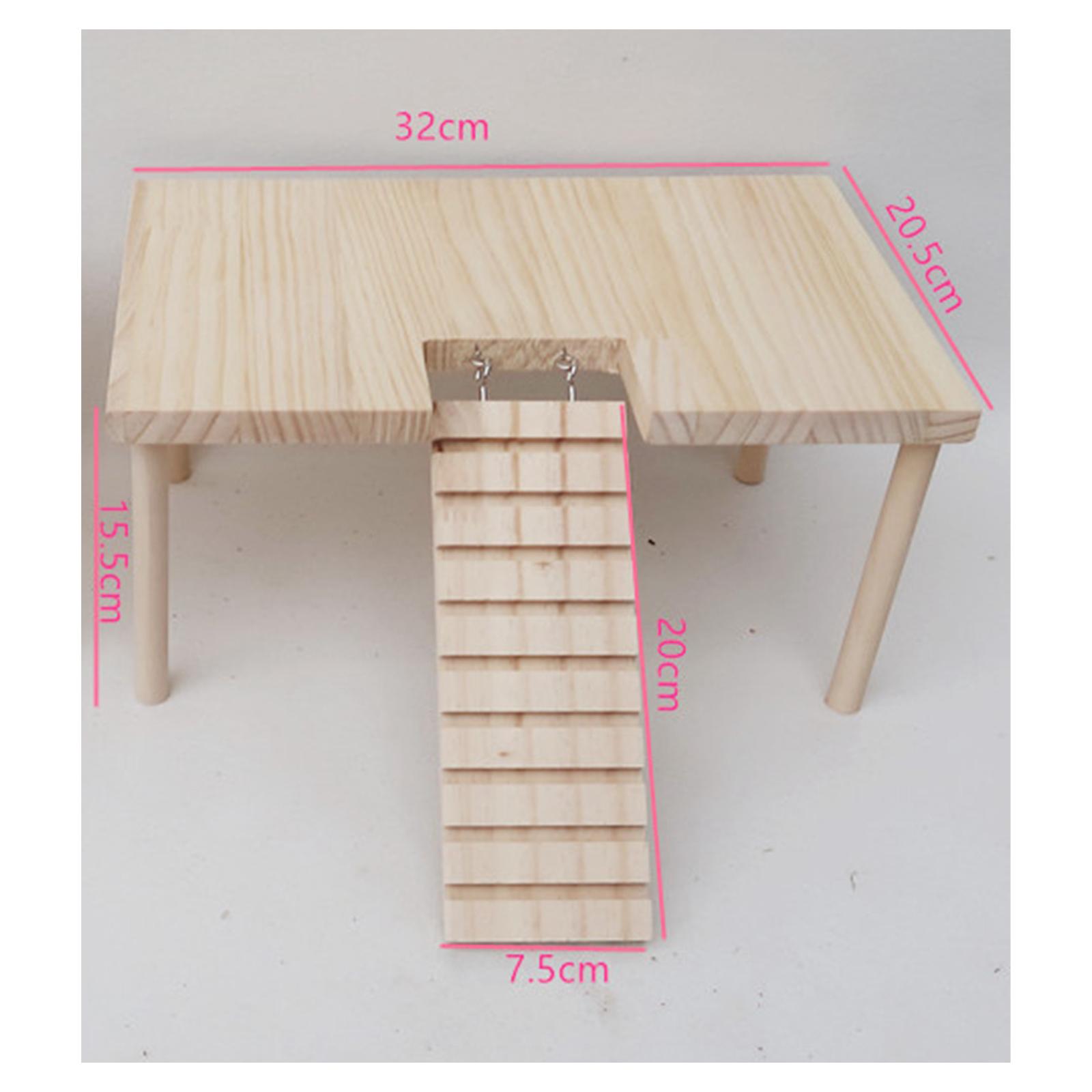 Small Pet Wooden Platform with Ladder Habitat Decor Table with Pillars Wooden Toys for Hamster Gerbil Parrot Squirrel Rat