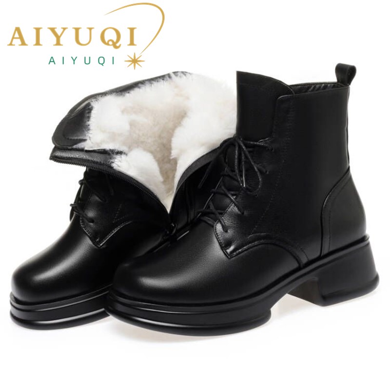AIYUQI Women Winter Boots Thickened Wool Warm Genuine Leather Fashion Women Short Boots British Style Casual Women Ankle Boots