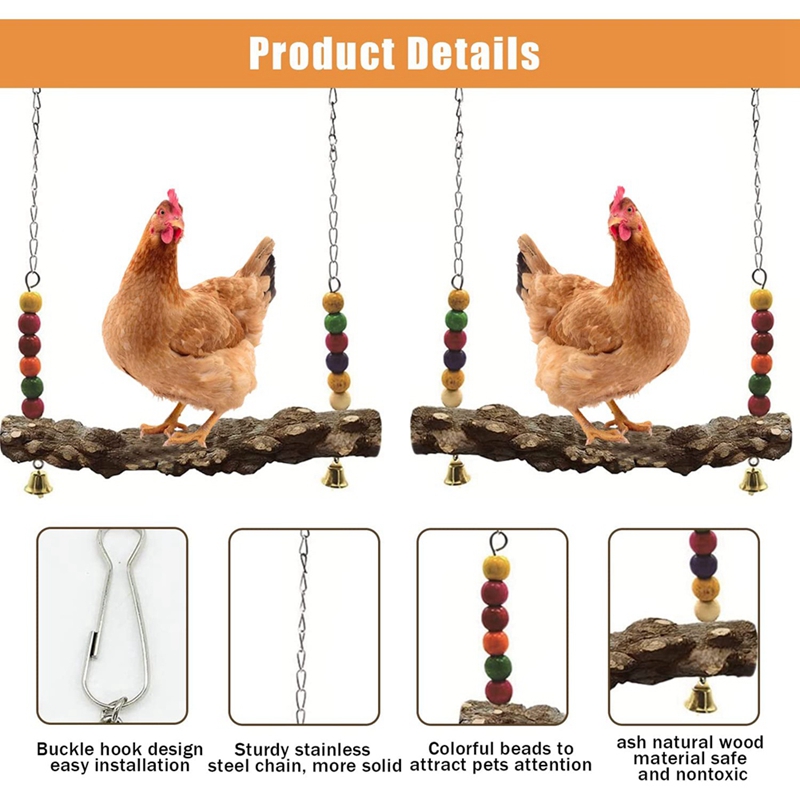 2 Pack Natural Wooden Swing Toys For Chick,Safe Chicken Coop Accessories For Bird,Parrot
