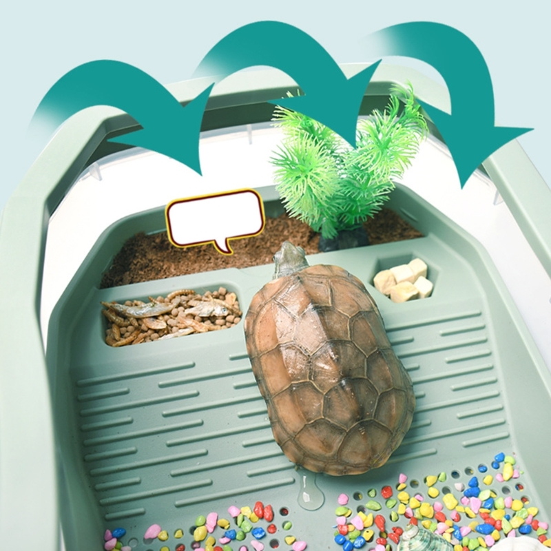 Terrariums with Drain Bottom Plastic Basin Separable Reptiles Aquarium for Terrapins with Ramps