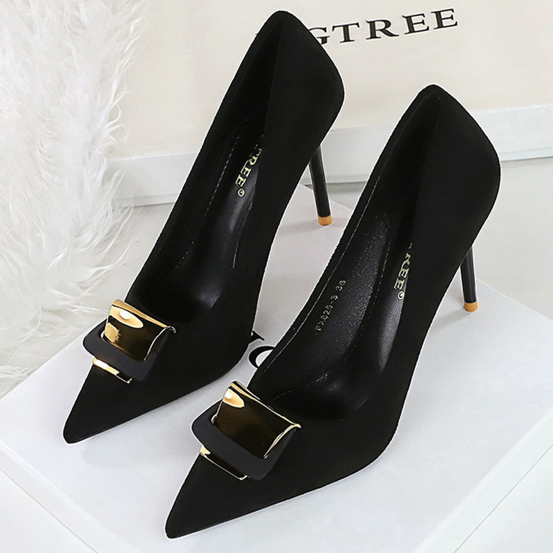 2025 new Metal BIGTREE Buckle Decoration Pumps Suede High Ladies Stilettos Women Heels Shoes Large Size 43 a62c