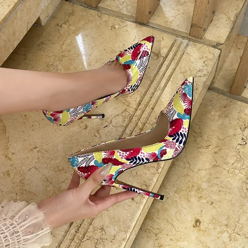 Women Colored Pumps High Fashion Office Stiletto Party Female Heels Dress Wedding Shoes Big Size 46 b11b