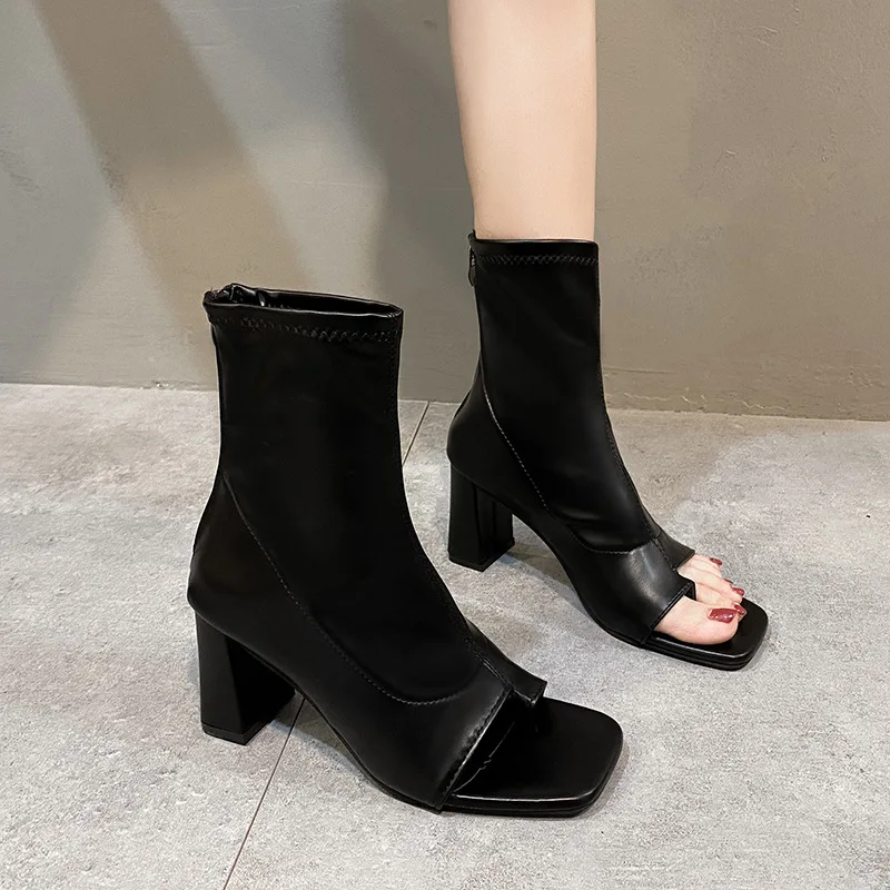 2024 Summer Open Clip Toe Sandals for Women - Versatile Flat High Heels Short Boots