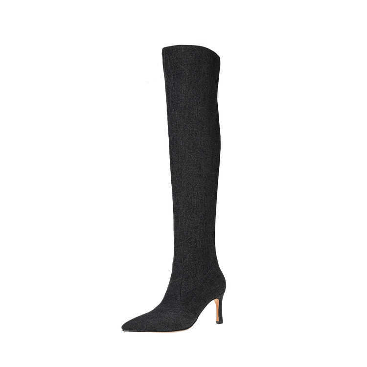 Spicy Girl Style Stacked Martin Boots For Women With Thin Heels Pointed Toes High Heels Long Boots Long Boots Denim Boots 240826