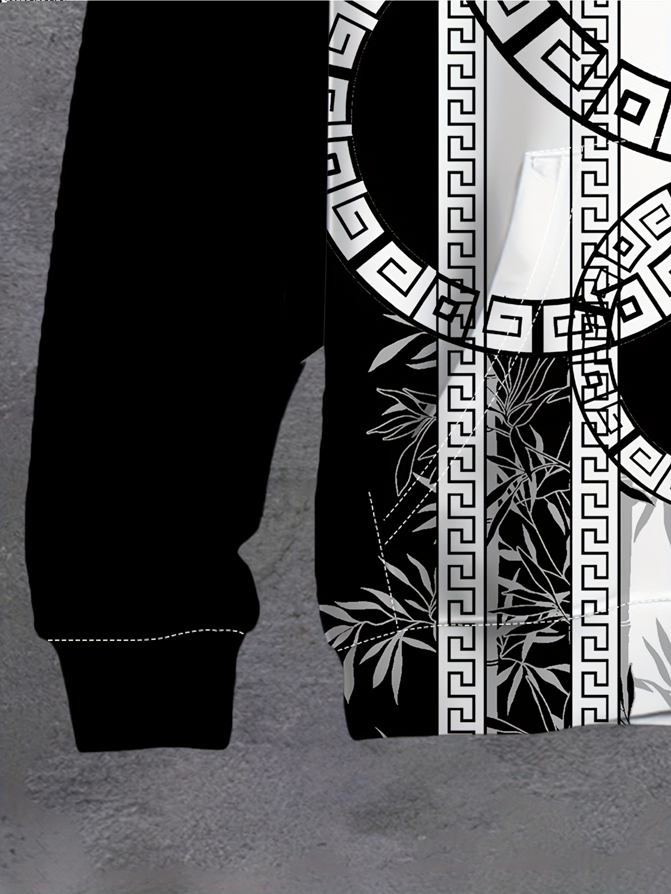 Contrast Color Geometric And Bamboo Print Fashion Hoodie For Men, Loose Fit Hooded Sweatshirt For Spring, Fall Winter