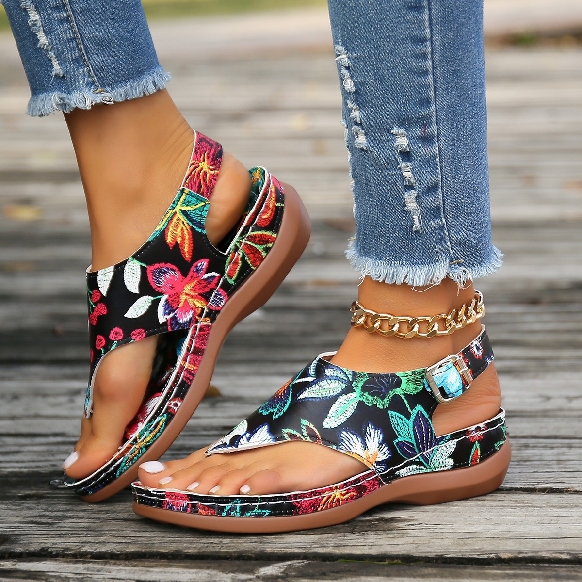 Wedge Orthopedic Heels Sandals 2024 Summer New Fashion Buckle Shoes for Women Beach Flip ps atos De Mujer 429e