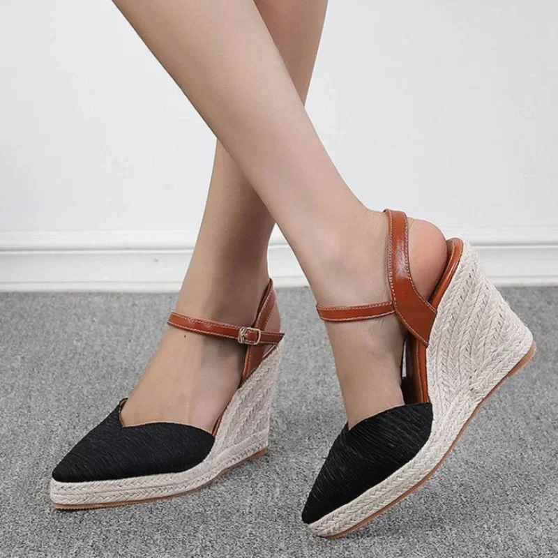Sandale Thick Sole PointToe Espadrilles Fisherman Shoes Wedge Sandals Women Dressy Summer Platform High Heel Босоножки Женские