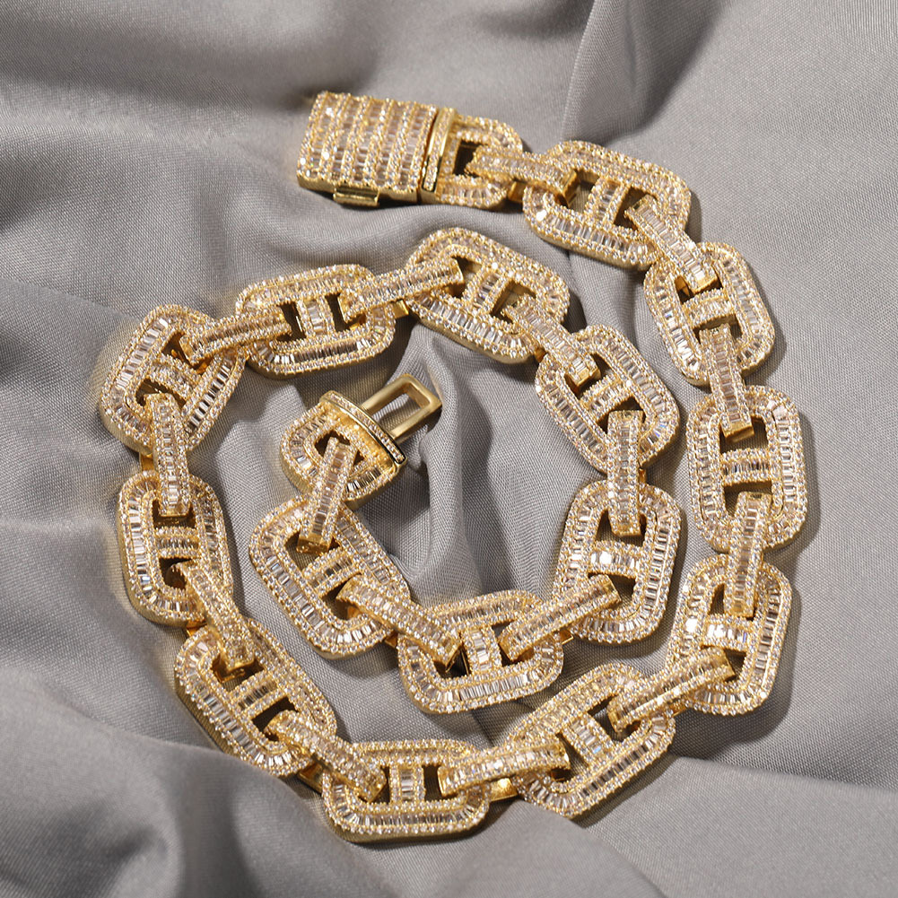 Hip Hop Pig Nose Tennis Chain Necklace Bracelet 15mm Miami Cuban Coffee Bean Chain Necklace Mens Jewelry