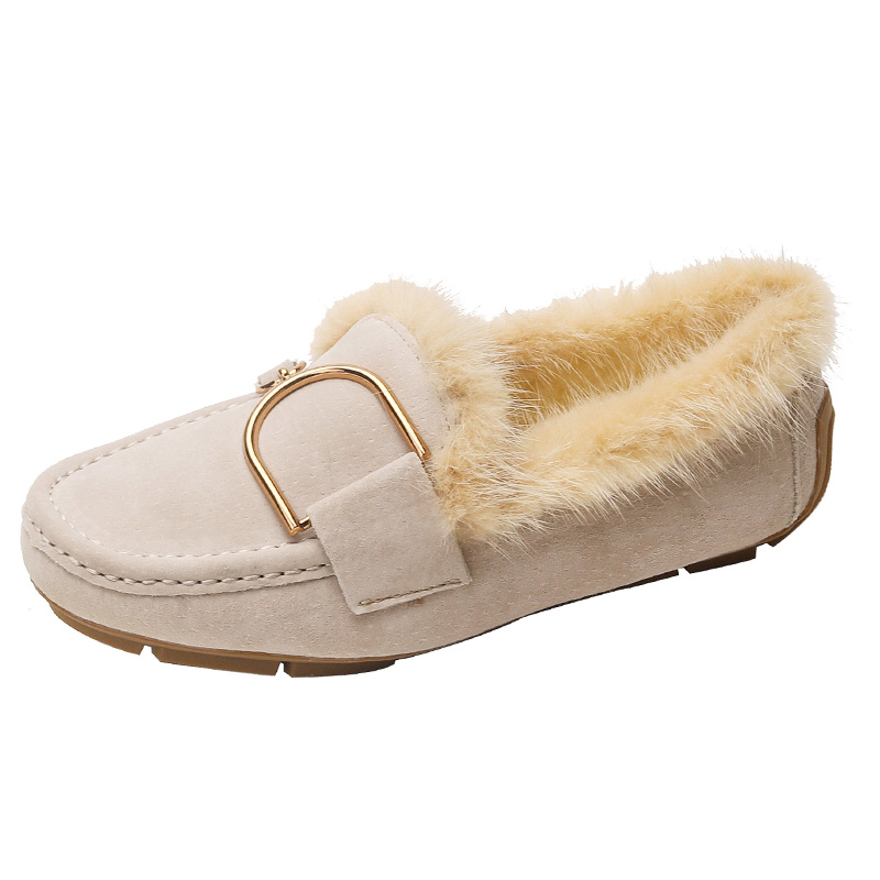 Mocasines Fur Brand b28d7 Woman 2023 Winter Cotton Shoes Ladies Warm Slip On Walking Flats Furry Loafers Pigskin Leather Boots ry