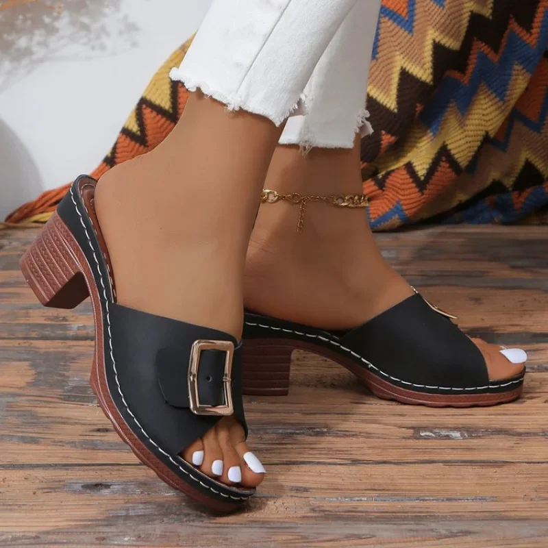 Women Metal Buckle Slippers Flats Platform Flip Flops Shoes Female Summer Beach Sandals Fashion New Casual Open Toe Slides