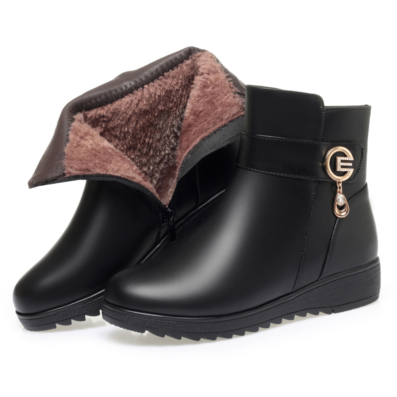 AIYUQI Snow Boots For Women 2024 New Genuine Leather Warm Wool Winter Boots forfemale Flat Bottom Large Size Non slip Mom Bots