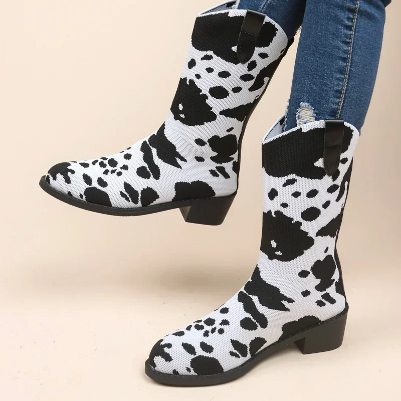 Chunky Women Heels Knitting Walking Winter New Trend Desig Knee High Boots Pumps Breatheable Sock Botas 49c1
