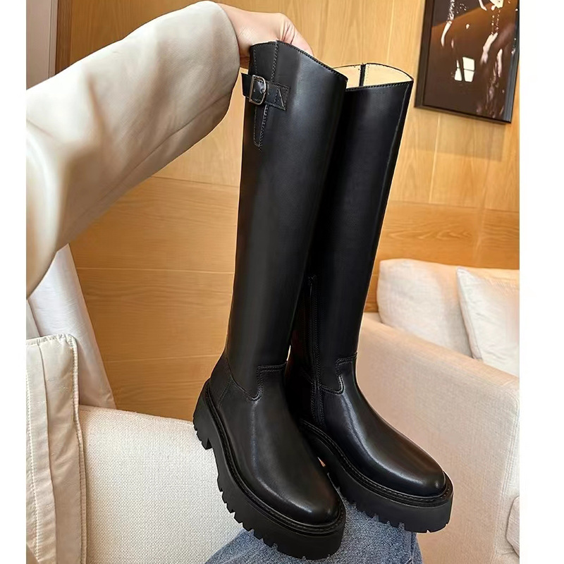Winter 2023 Autumn Fashion Women Thigh Long Low Heels Knee High Soft Leather Round Toe Boots Ladies Party Shoes 025a